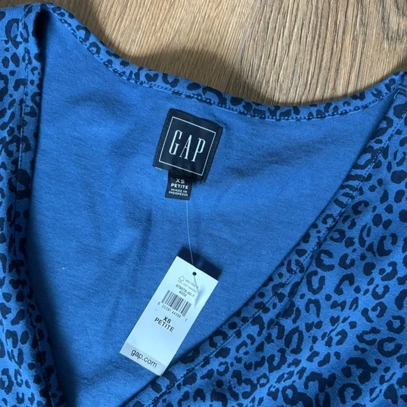 NWT GAP Blue Leopard Print Midi Dress XS Petite - Picture 4 of 7